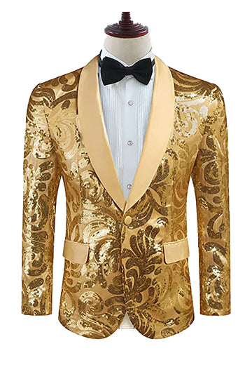 Golden Shawl Lapel Sequins Men's Blazer